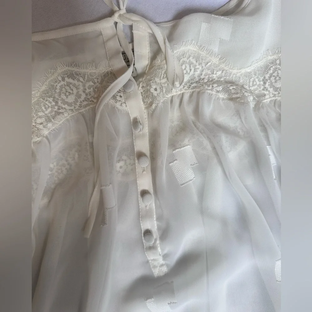 GUESS Sheer Long Sleeve Blouse With Lace Detail - Picture 3 of 8